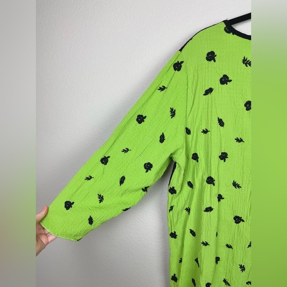 Ali Miles Women's Large Floral Color Block 3/4 Sleeve Tunic Brat Green Apple - Picture 10 of 14